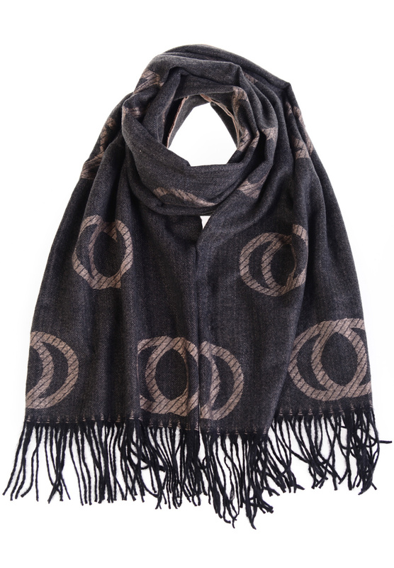 Szal Damski Wzór W Koła Czarno-Brązowy