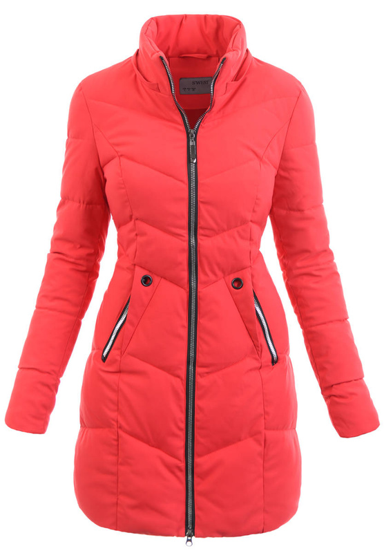 Damska Zimowa Ortalionowa Kurtka Czerwona