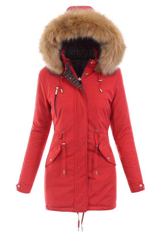 Damska Parka Kurtka Zimowa Czerwona