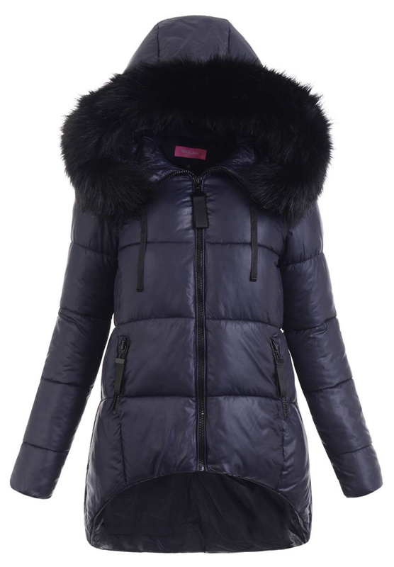 Damska Zimowa Asymetryczna Kurtka Granatowa