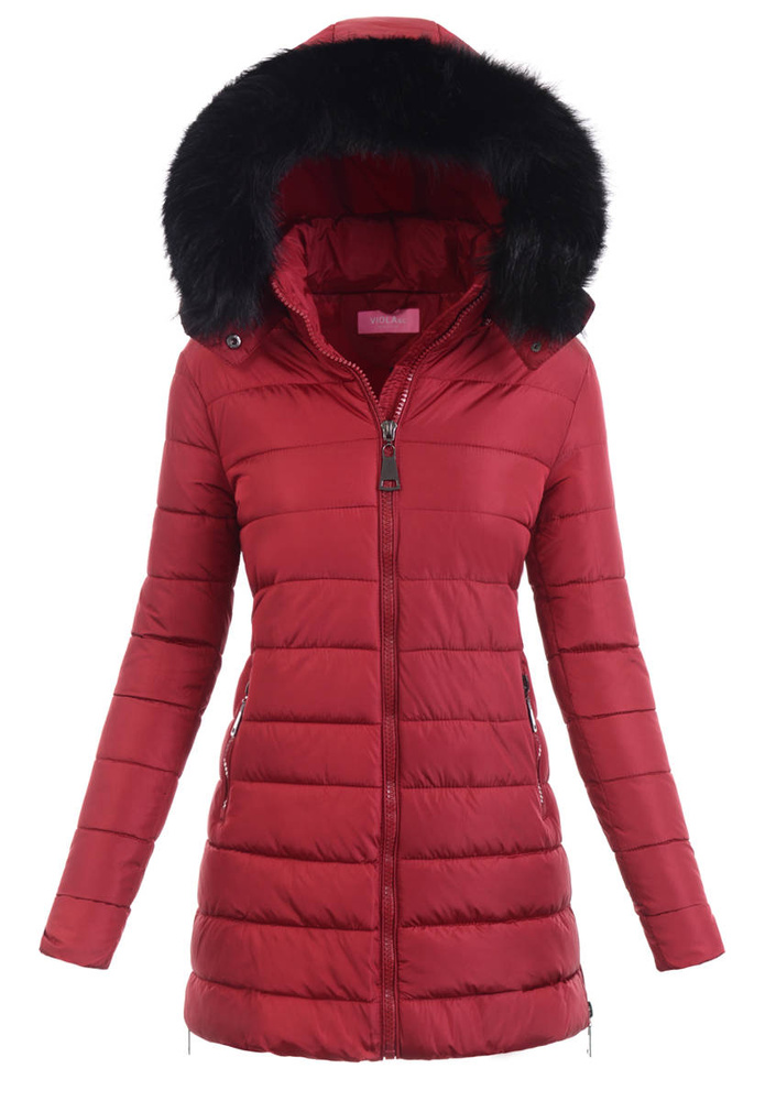 Damska Zimowa Ortalionowa Kurtka Bordowa