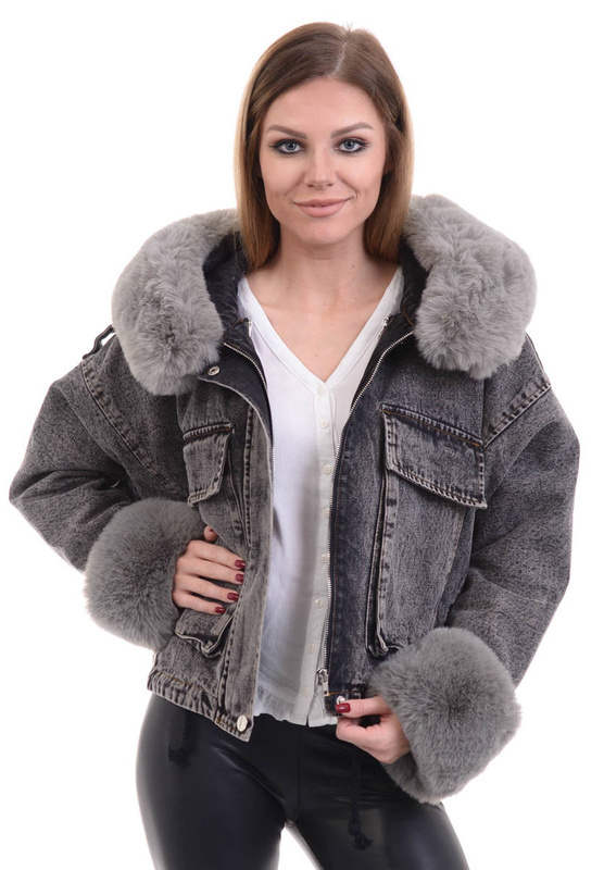 Damska Zimowa Kurtka Oversize 2w1Jeansowa