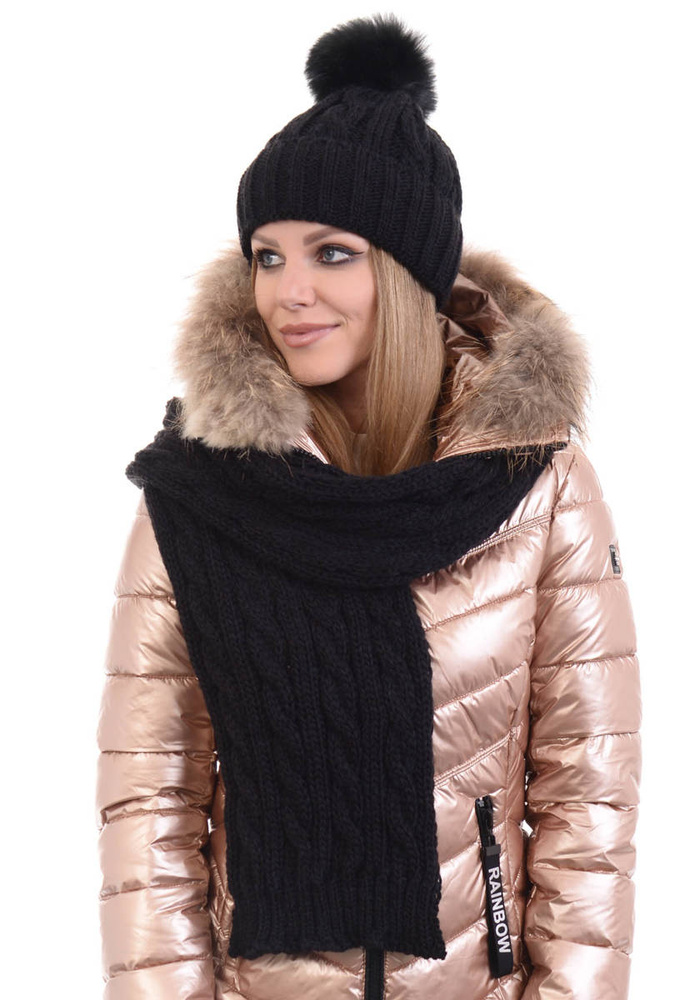 Komplet Damski Czapka z Szalikiem Czarny