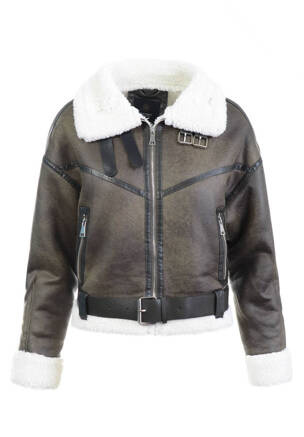 Damska Zimowa Kurtka Kożuszek Khaki