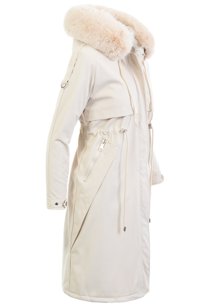 Damska Zimowa Ortalionowa Kurtka Beżowa