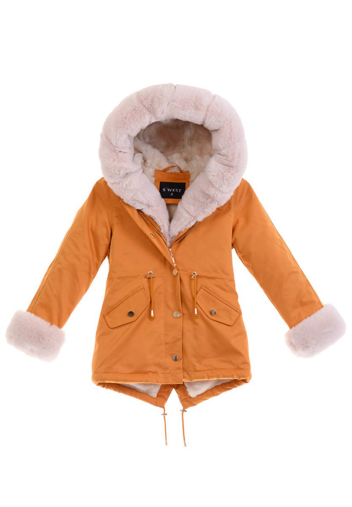 Dziecięca Parka Zimowa Agatka Camel Z Futerkiem Ecru