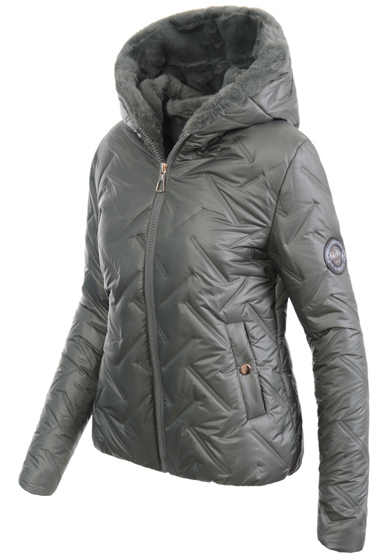 Damska Kurtka Zimowa Zielona z Zielonym Futerkiem