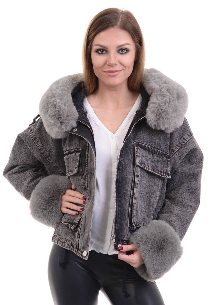 Damska Zimowa Kurtka Oversize 2w1Jeansowa