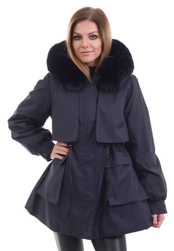 Damska Zimowa Parka Kurtka 2w1 Granatowa