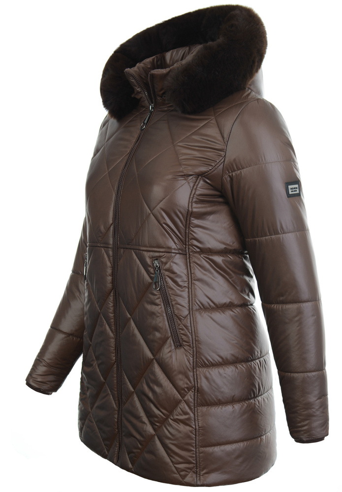 Damska Zimowa Ortalionowa Kurtka Brązowa