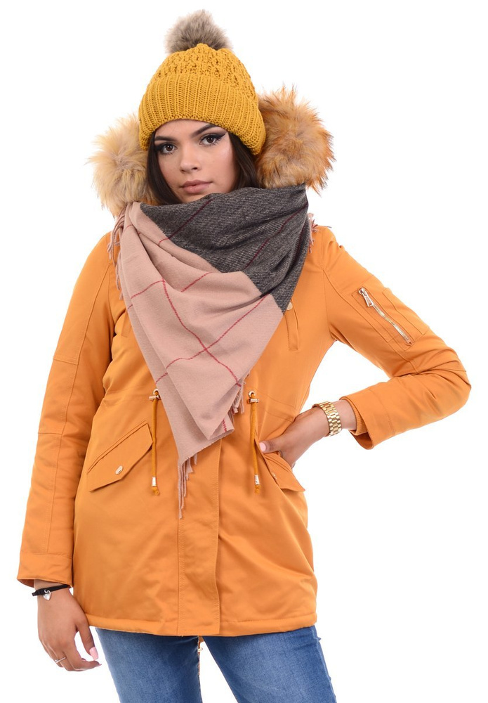 Damska Parka Kurtka Zimowa Camel