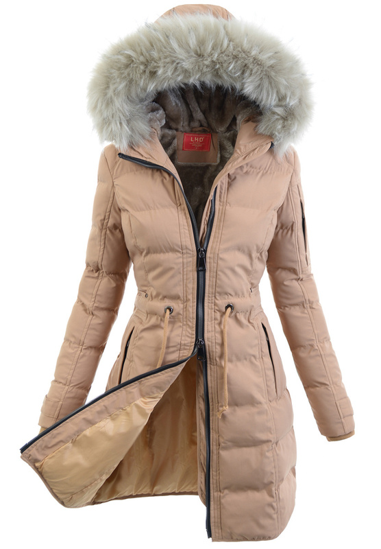 Damska Zimowa Ortalionowa Kurtka Beżowa