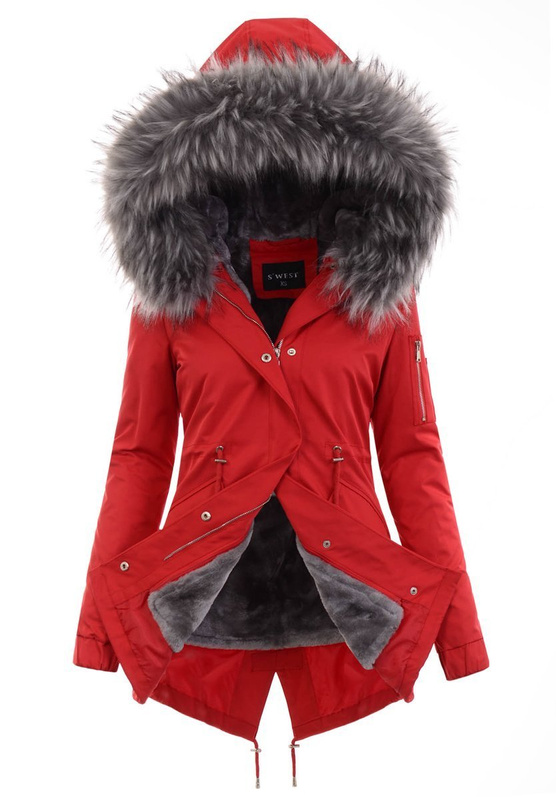 Damska Parka Kurtka 2w1 Zimowa Czerwona