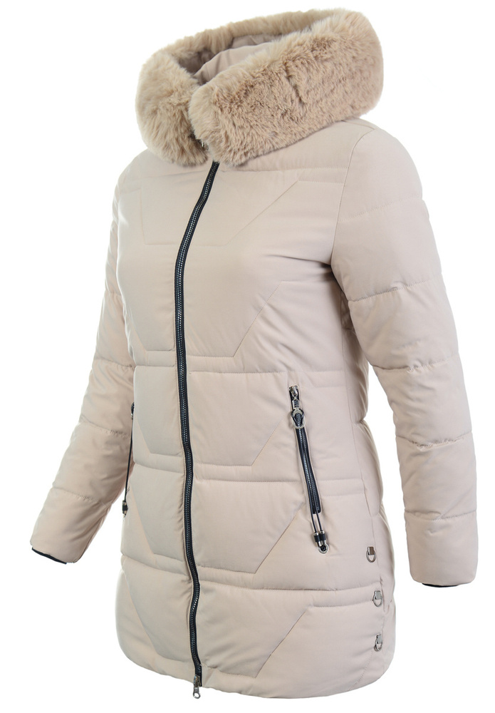 Damska Zimowa Ortalionowa Kurtka Beżowa