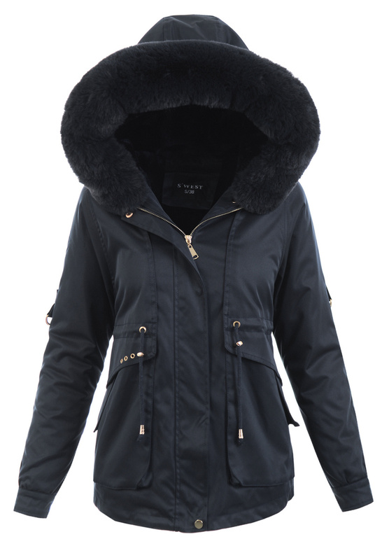 Damska Zimowa Parka Kurtka Czarna