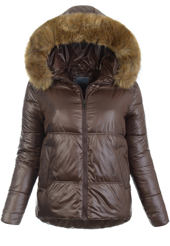 Damska Zimowa Ortalionowa Kurtka Brązowa