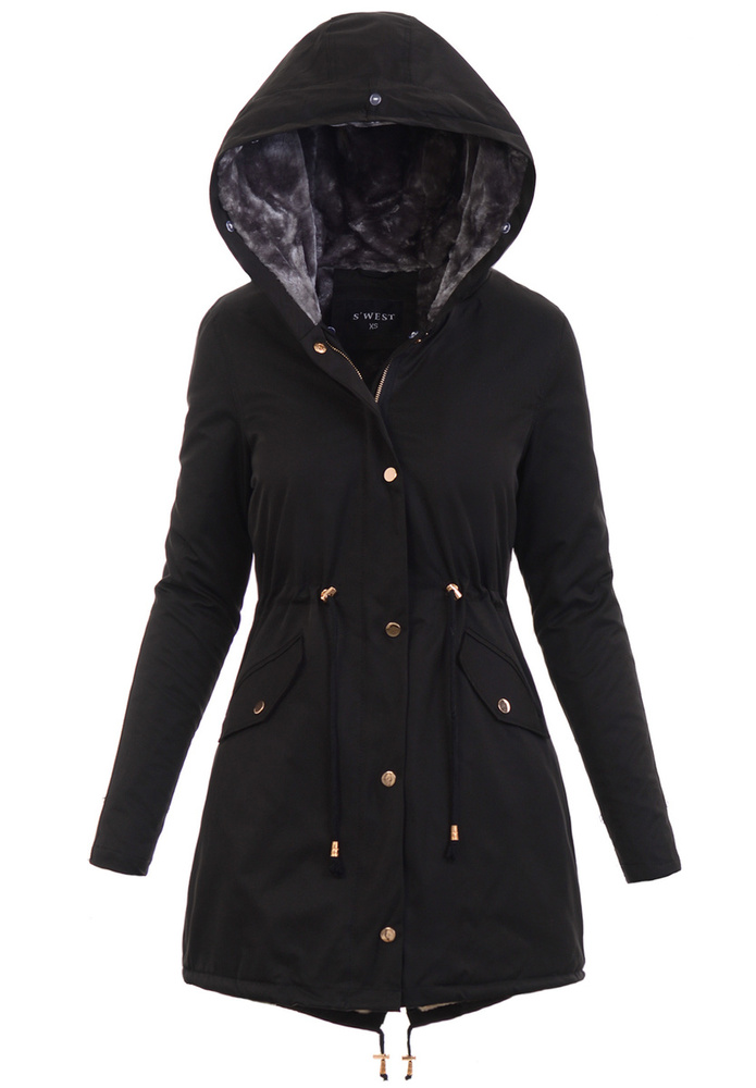 Damska Parka Kurtka Zimowa Czarna