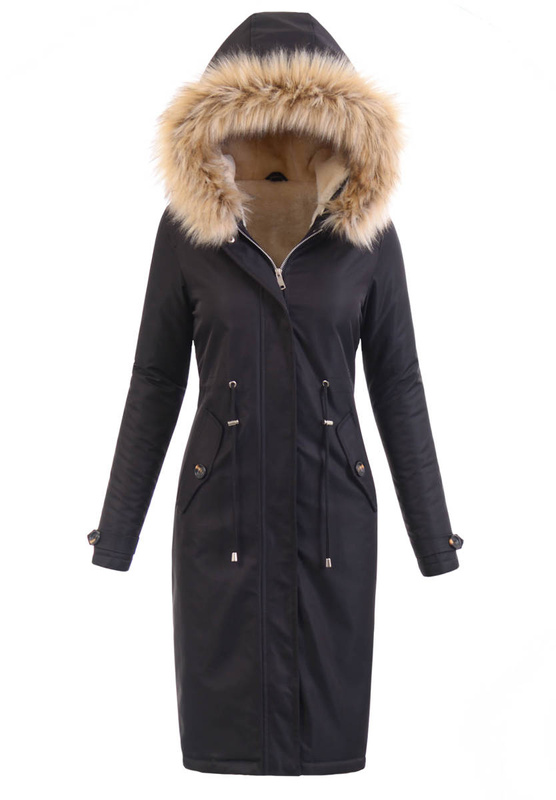 Damska Parka Kurtka Zimowa Czarna