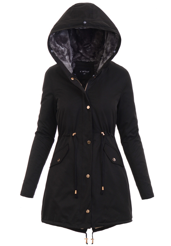 Damska Parka Kurtka Zimowa Czarna