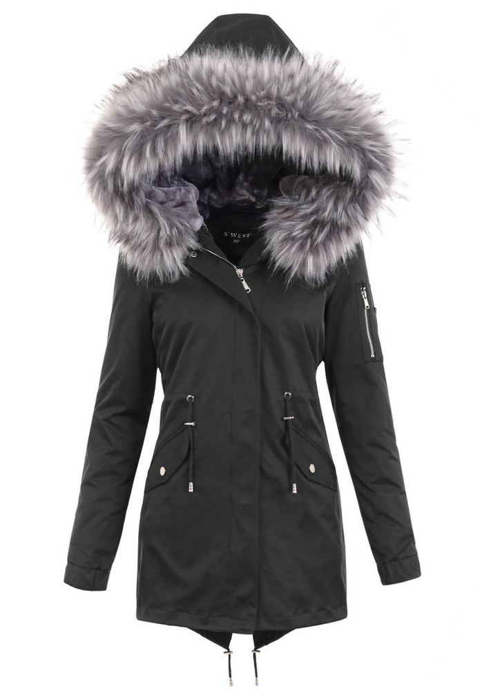 Damska Parka Kurtka 2w1 Zimowa Czarna