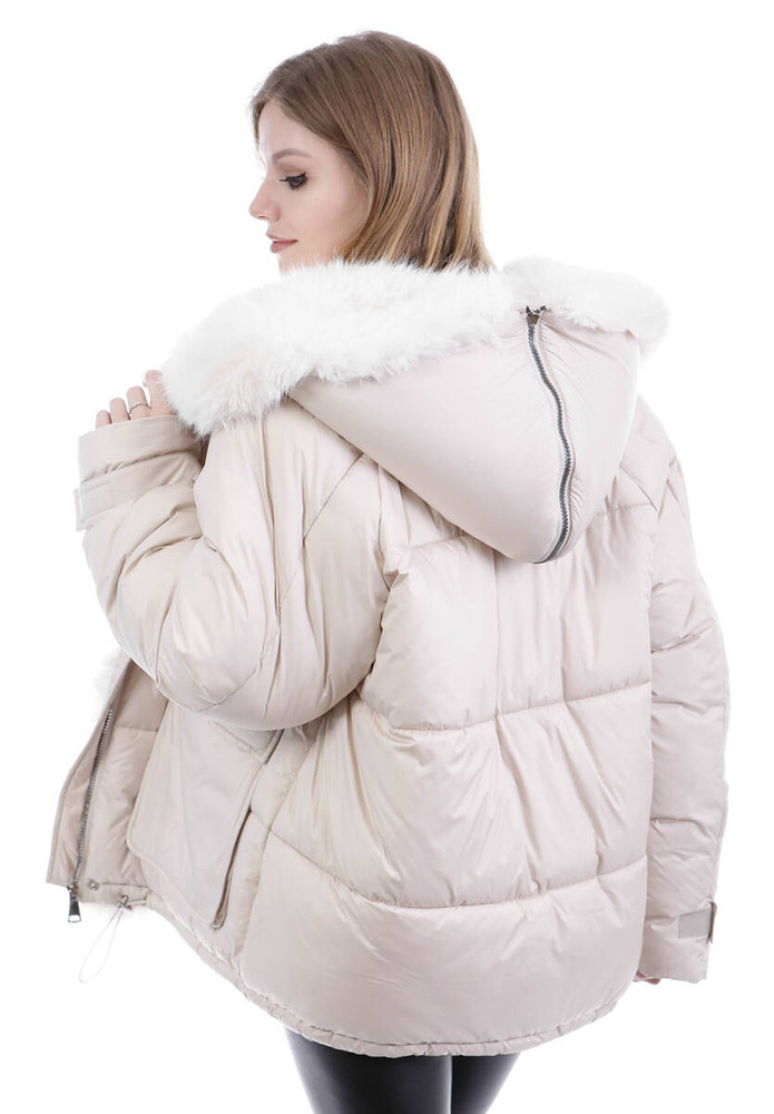 Damska Zimowa Ortalionowa Kurtka Beżowa