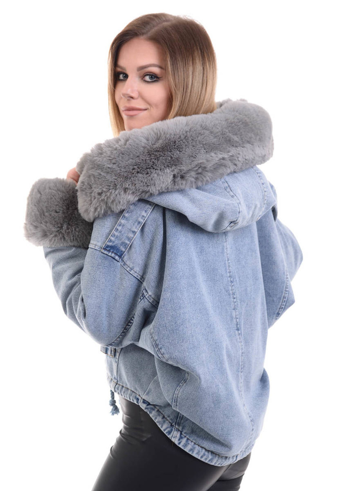 Damska Zimowa Kurtka Oversize 2w1Jeansowa