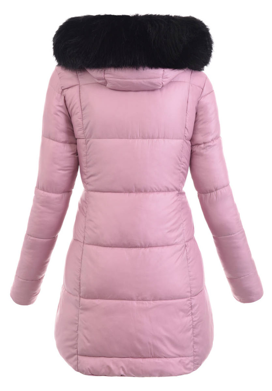 Damska Zimowa Asymetryczna Kurtka Różowa