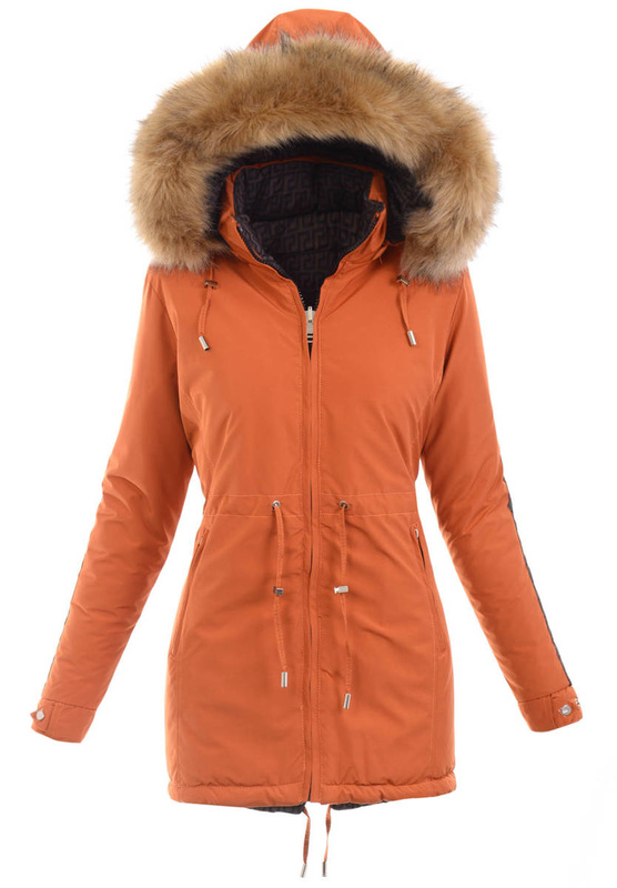 Damska Parka Kurtka Zimowa Pomarańczowa