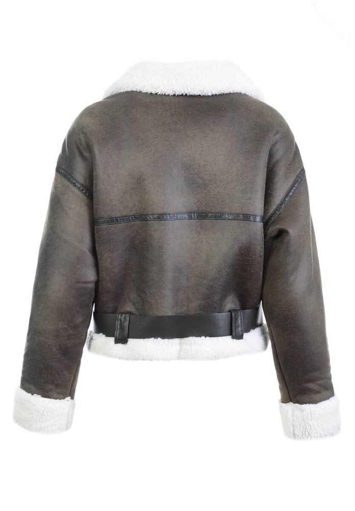 Damska Zimowa Kurtka Kożuszek Khaki