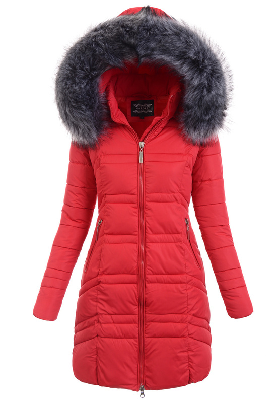 Damska Zimowa Ortalionowa Kurtka Czerwona
