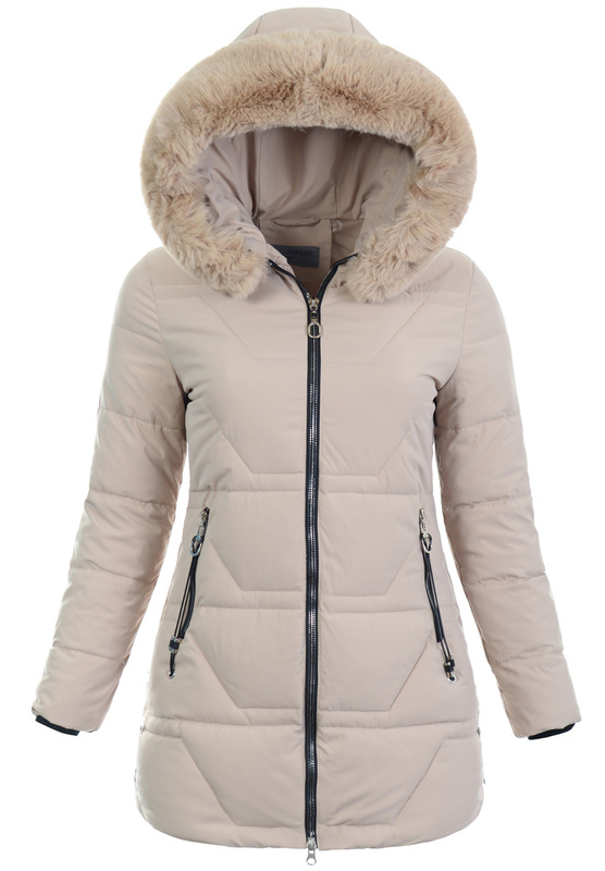 Damska Zimowa Ortalionowa Kurtka Beżowa