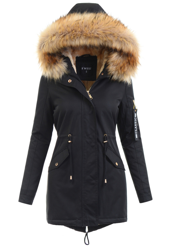 Parka Zimowa Martyna Czarna z Brązowym Futerkiem