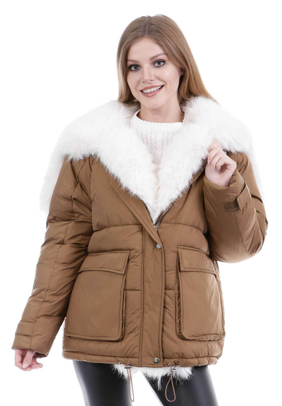 Damska Zimowa Ortalionowa Kurtka Brązowa