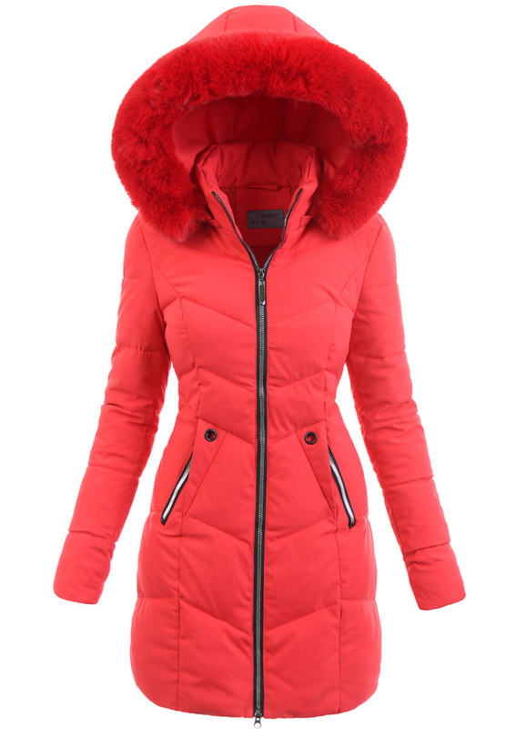 Damska Zimowa Ortalionowa Kurtka Czerwona