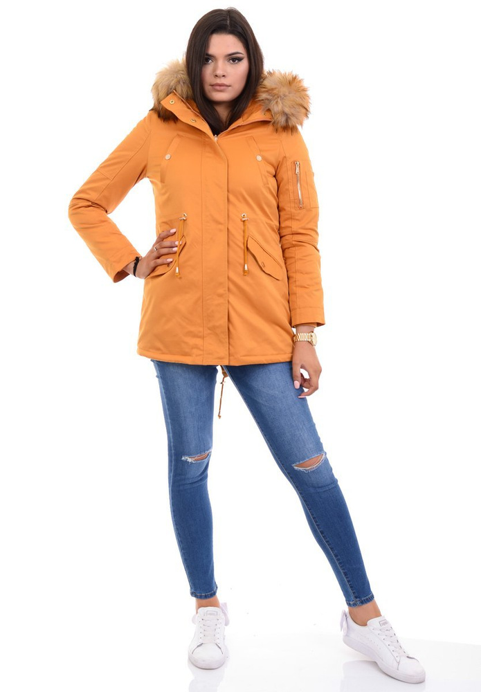 Damska Parka Kurtka Zimowa Camel