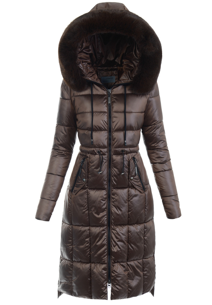 Damska Zimowa Ortalionowa Kurtka Brązowa