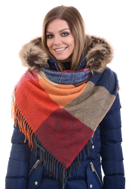 Damska Chusta Szal Beżowo- Czerwony