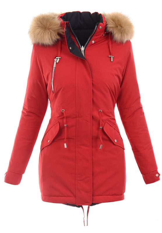 Damska Parka Kurtka Zimowa Czerwona