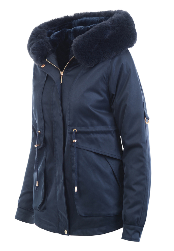 Damska Zimowa Parka Kurtka Granatowa