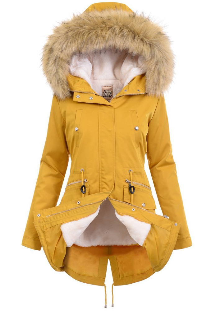 Damska Parka Kurtka 2w1 Zimowa Camel