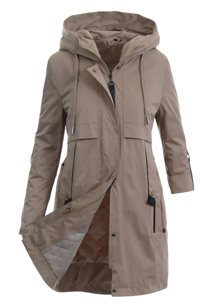 Damska Wiosenno-Jesienna Kurtka Parka Beżowa