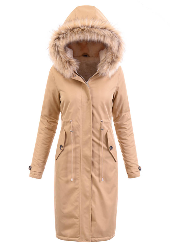 Damska Parka Kurtka Zimowa Beżowa