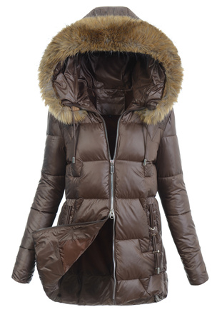 Damska Zimowa Ortalionowa Kurtka Brązowa