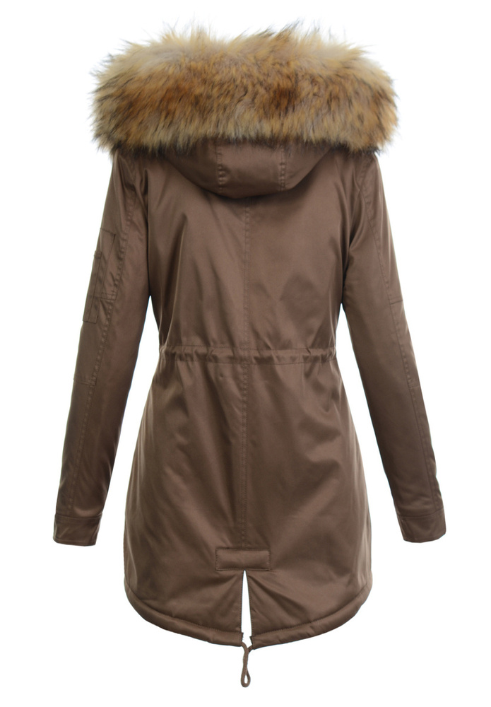 Zimowa Parka Brązowa z Szarym Futerkiem