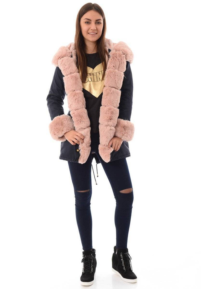 Damska Parka Kurtka Zimowa Granatowa