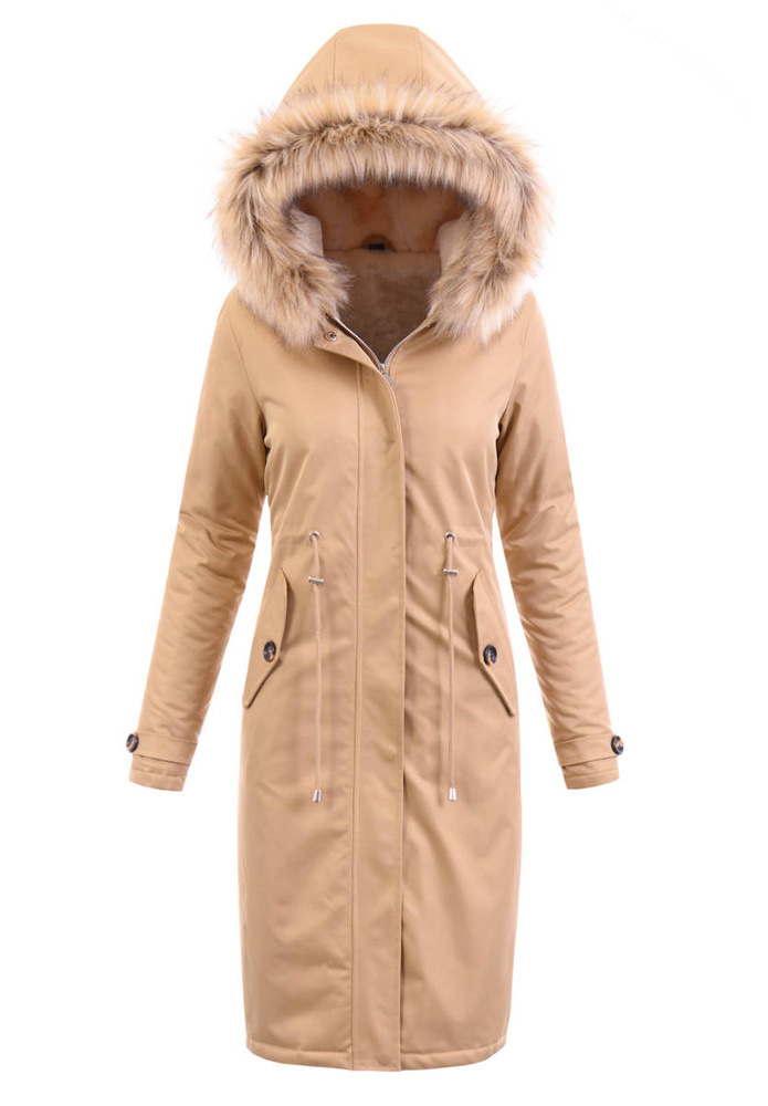 Damska Parka Kurtka Zimowa Beżowa