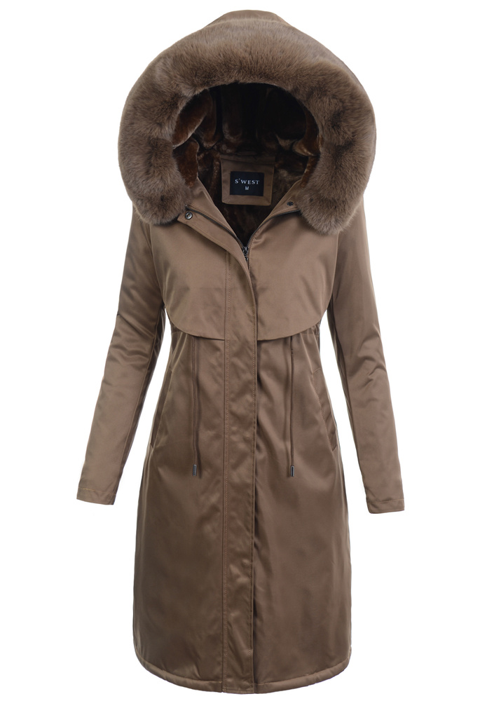 Damska Parka Kurtka Zimowa Brązowa