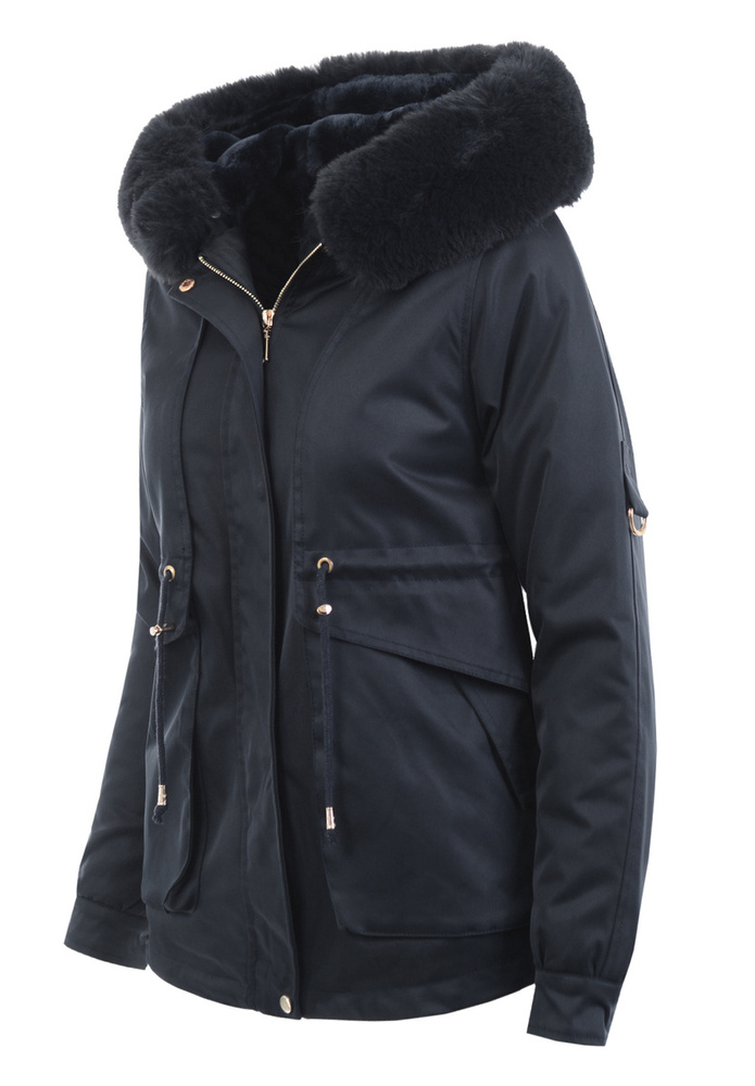 Damska Zimowa Parka Kurtka Czarna