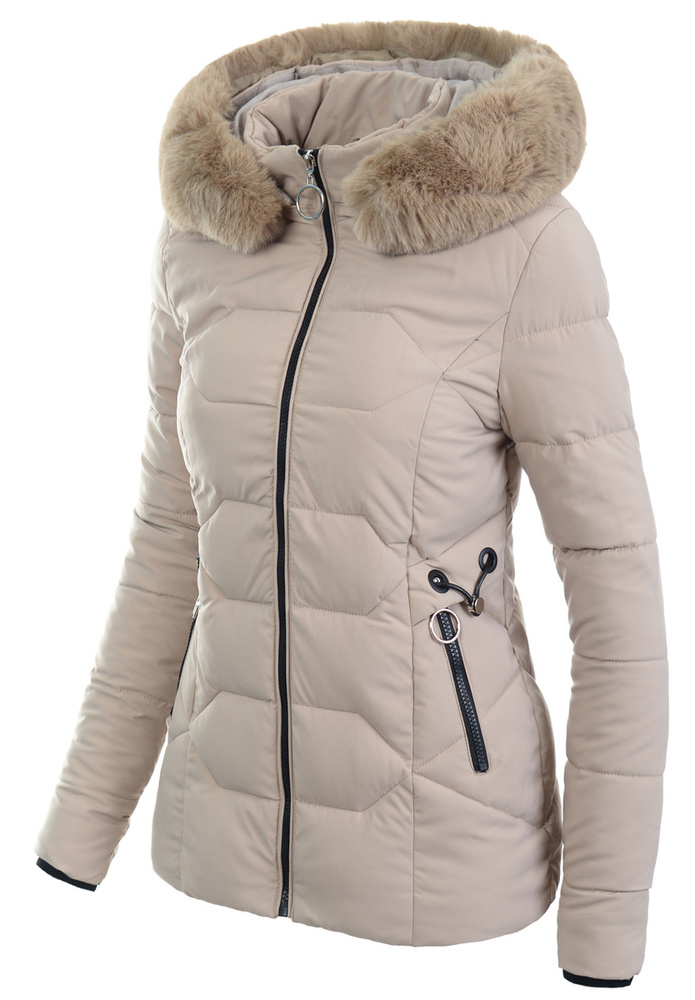 Damska Zimowa Ortalionowa Kurtka Beżowa