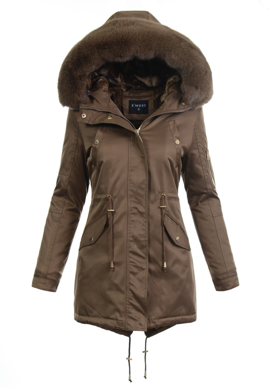 Damska Parka Kurtka Zimowa Brązowa